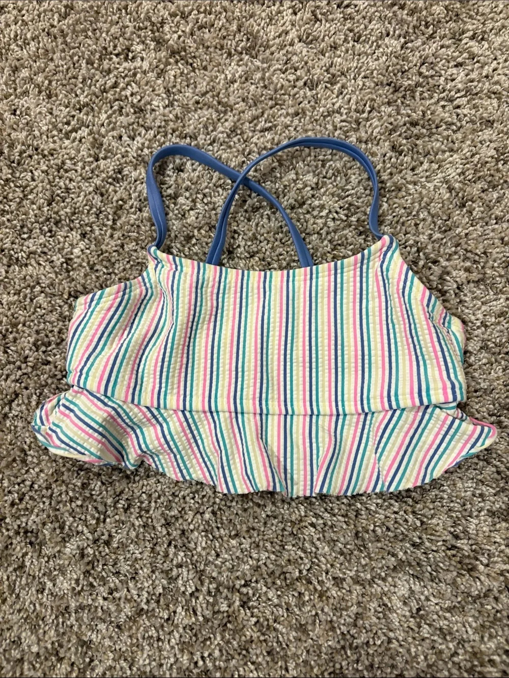 Cat & Jack Blue Bottoms with Multi-Color Striped Ruffle Tankini